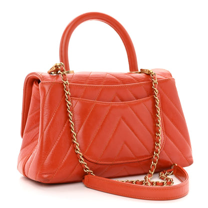 Chanel Calfskin Chevron Quilted Mini Coco Handle Flap Orange 3 of 12