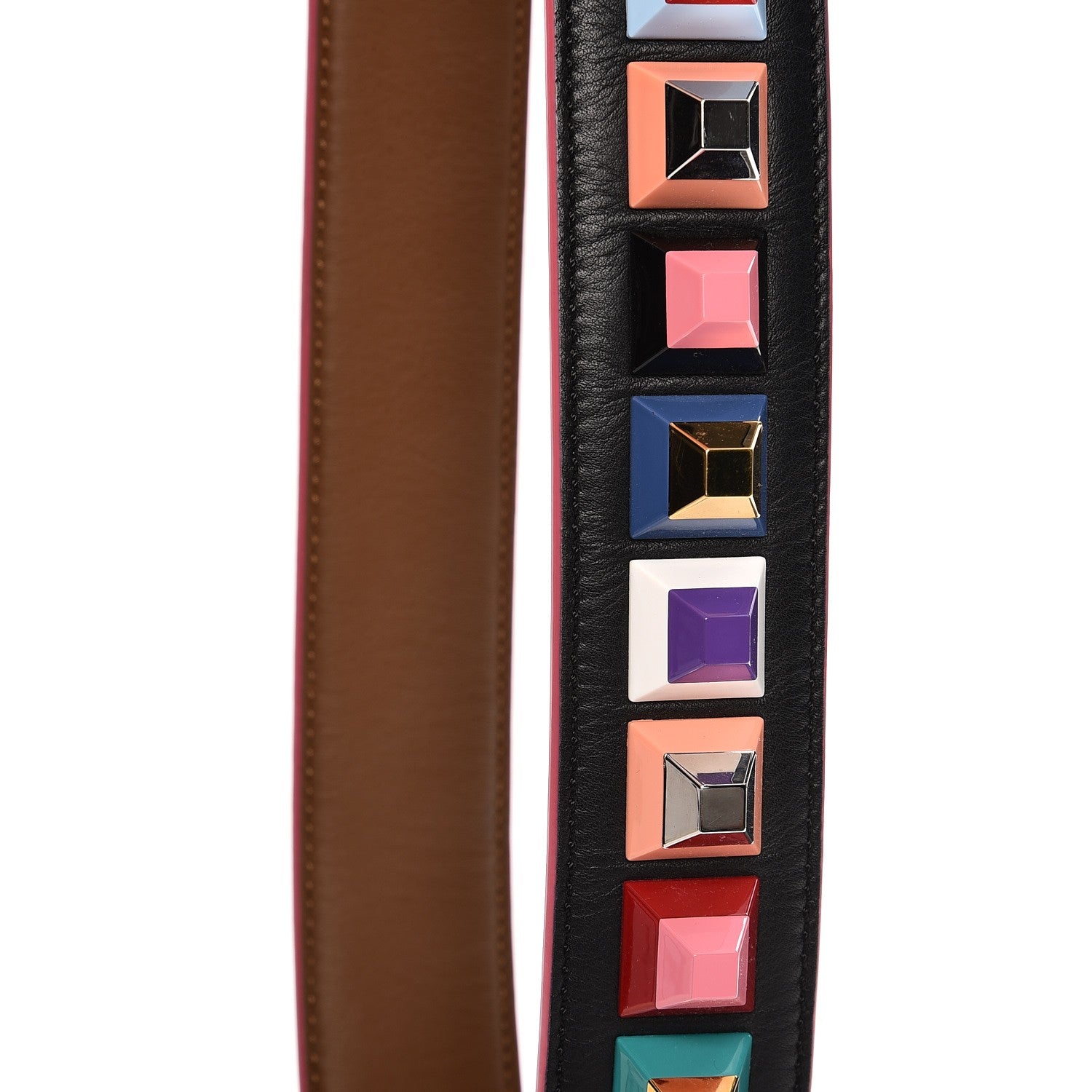 Fendi Vitello Dolce Plexiglass Bi-Color Studded Strap You Black Brownie Multicolor 4 of 5