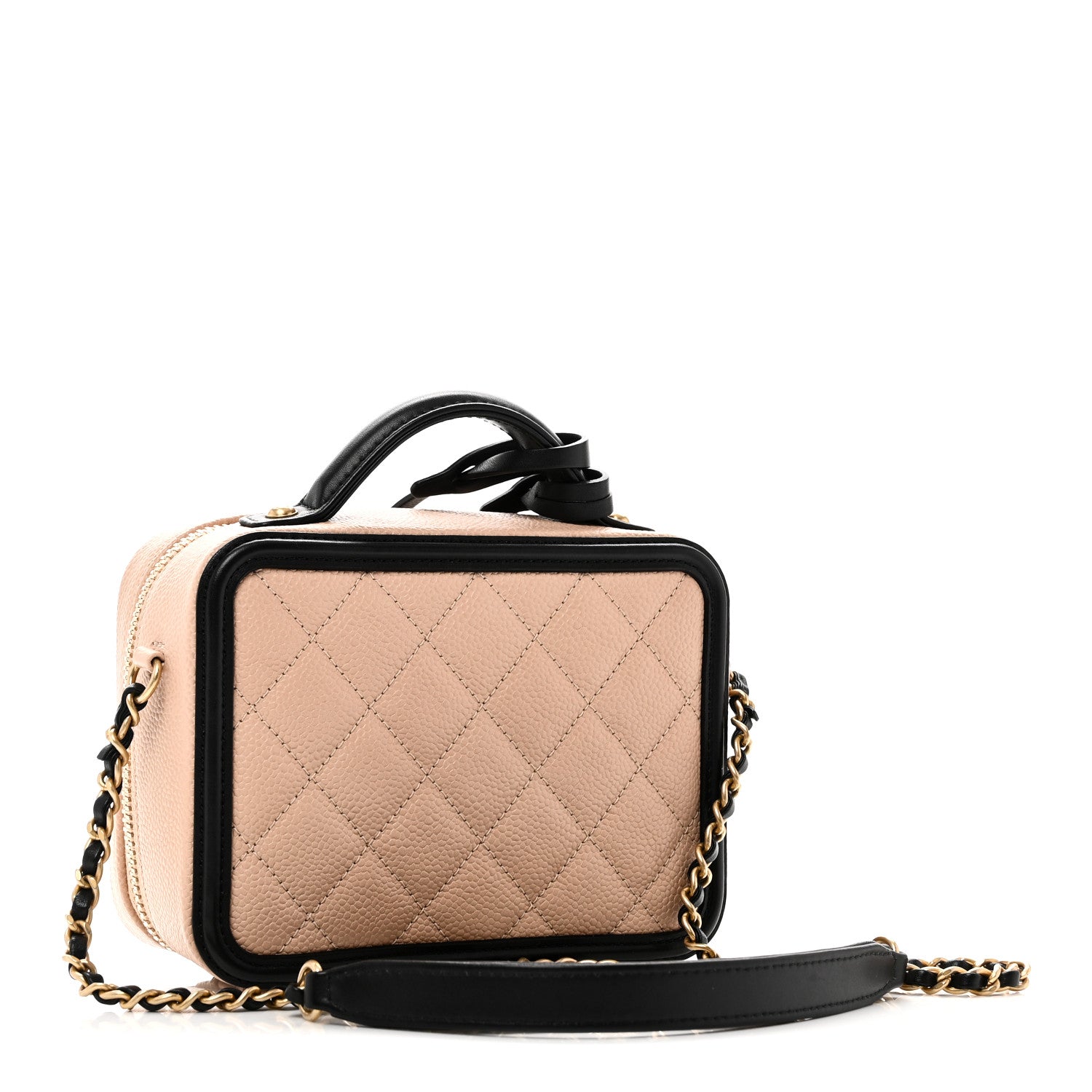 Chanel Caviar Quilted Small CC Filigree Vanity Case Beige Black 3 of 10