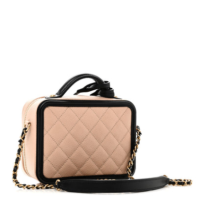 Chanel Caviar Quilted Small CC Filigree Vanity Case Beige Black 3 of 10