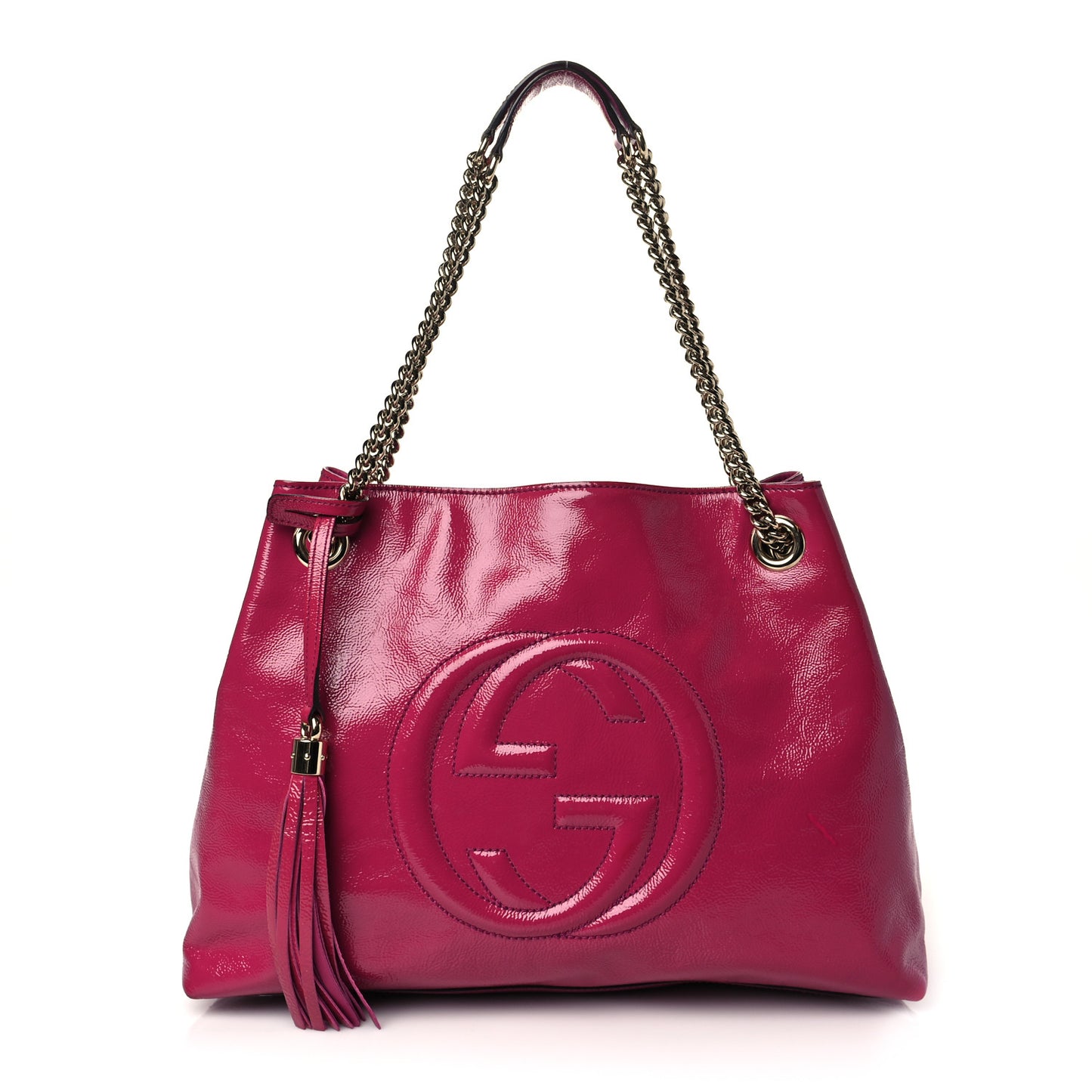 Vernice Naplack Medium Soho Chain Shoulder Bag Bright Bouganville