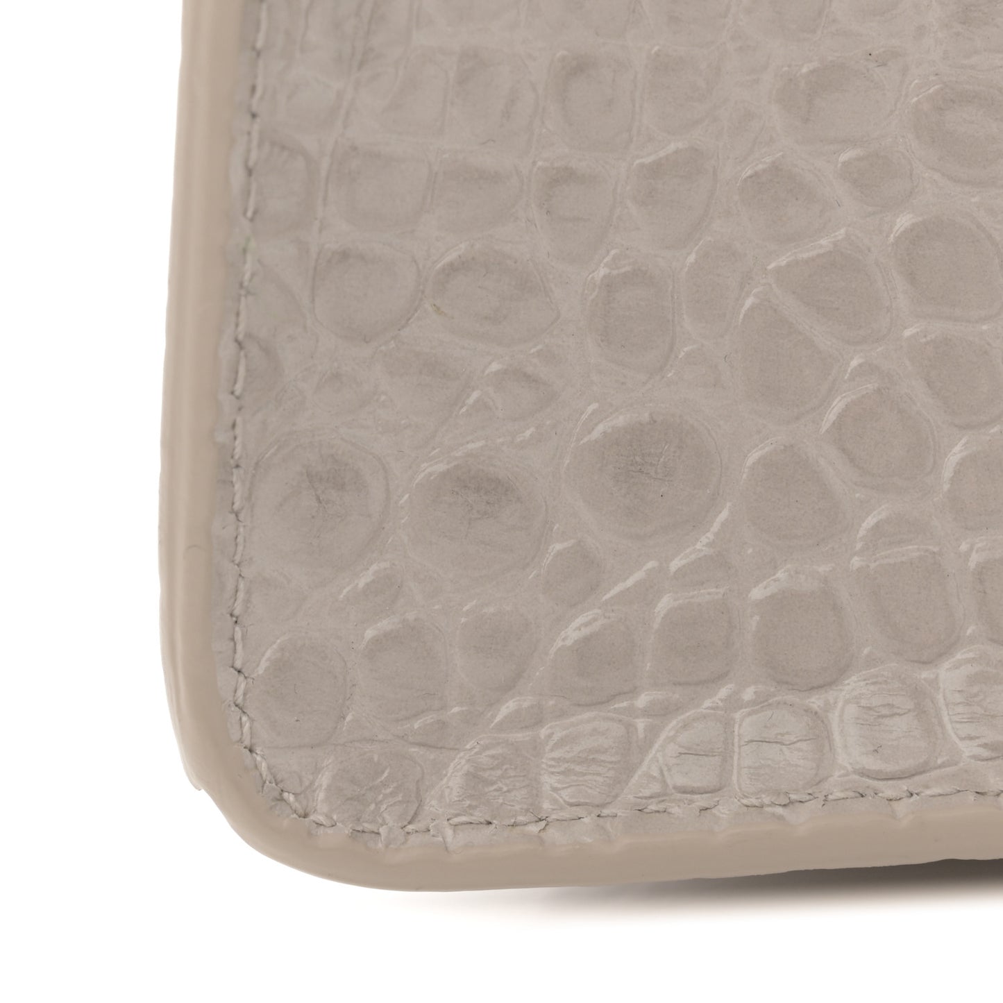 Shiny Calfskin Crocodile Embossed Small Hourglass Top Handle Bag Cold Beige