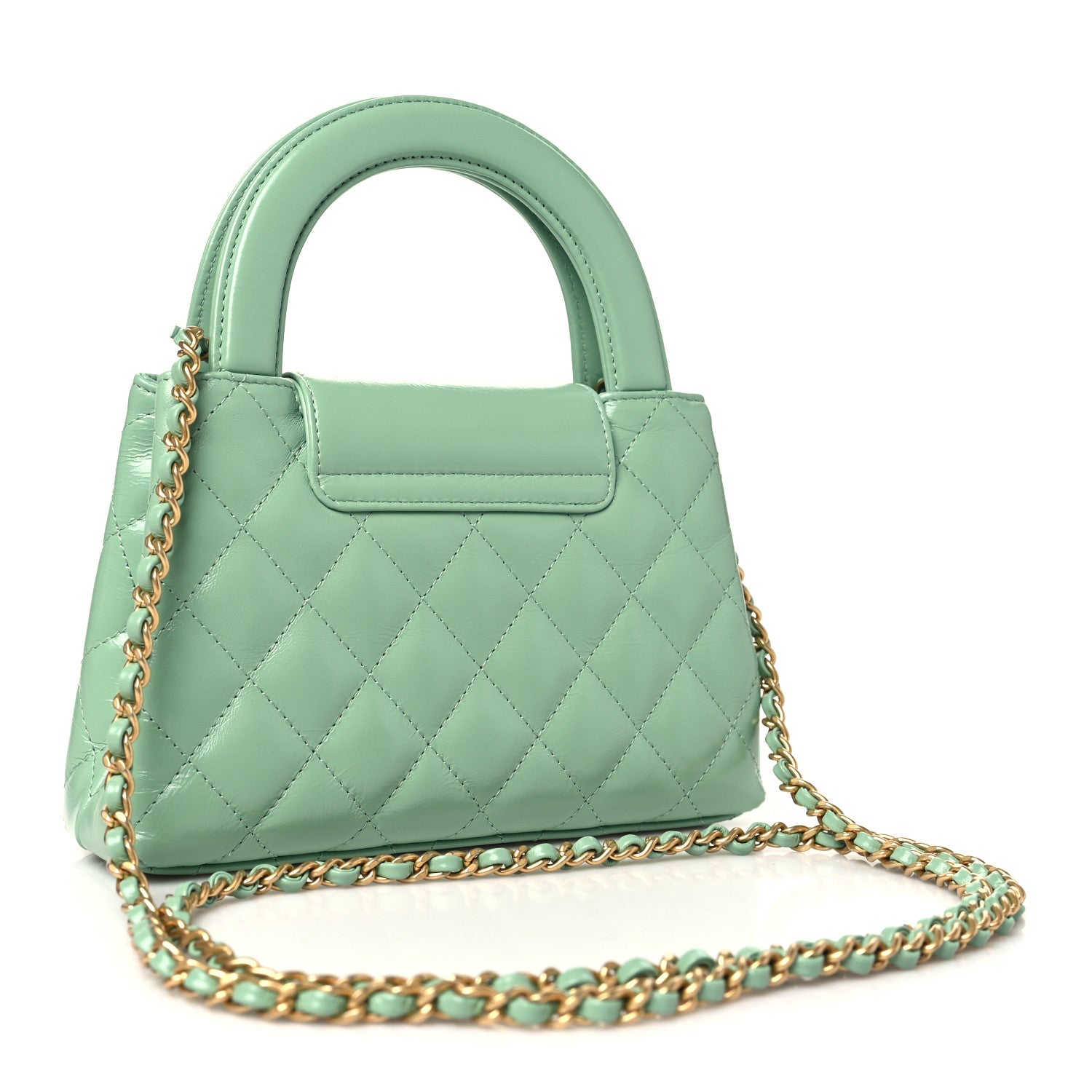 Chanel Shiny Aged Calfskin Quilted Nano Kelly Shopper Light Green 3 of 11