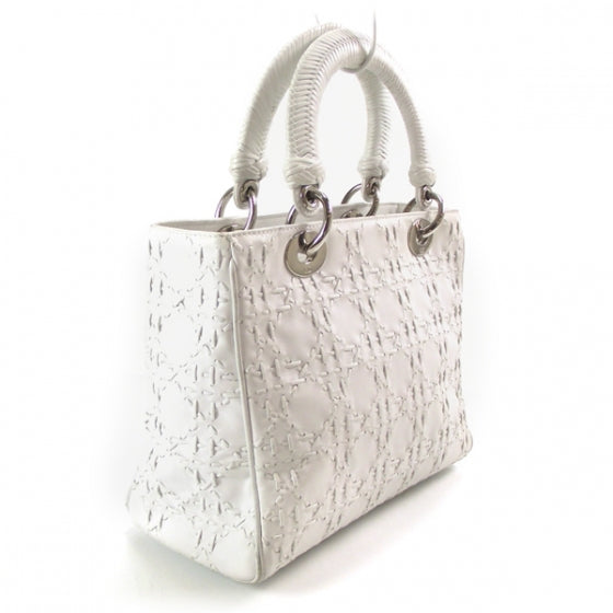 Leather Cannage Stitched Lady Dior White