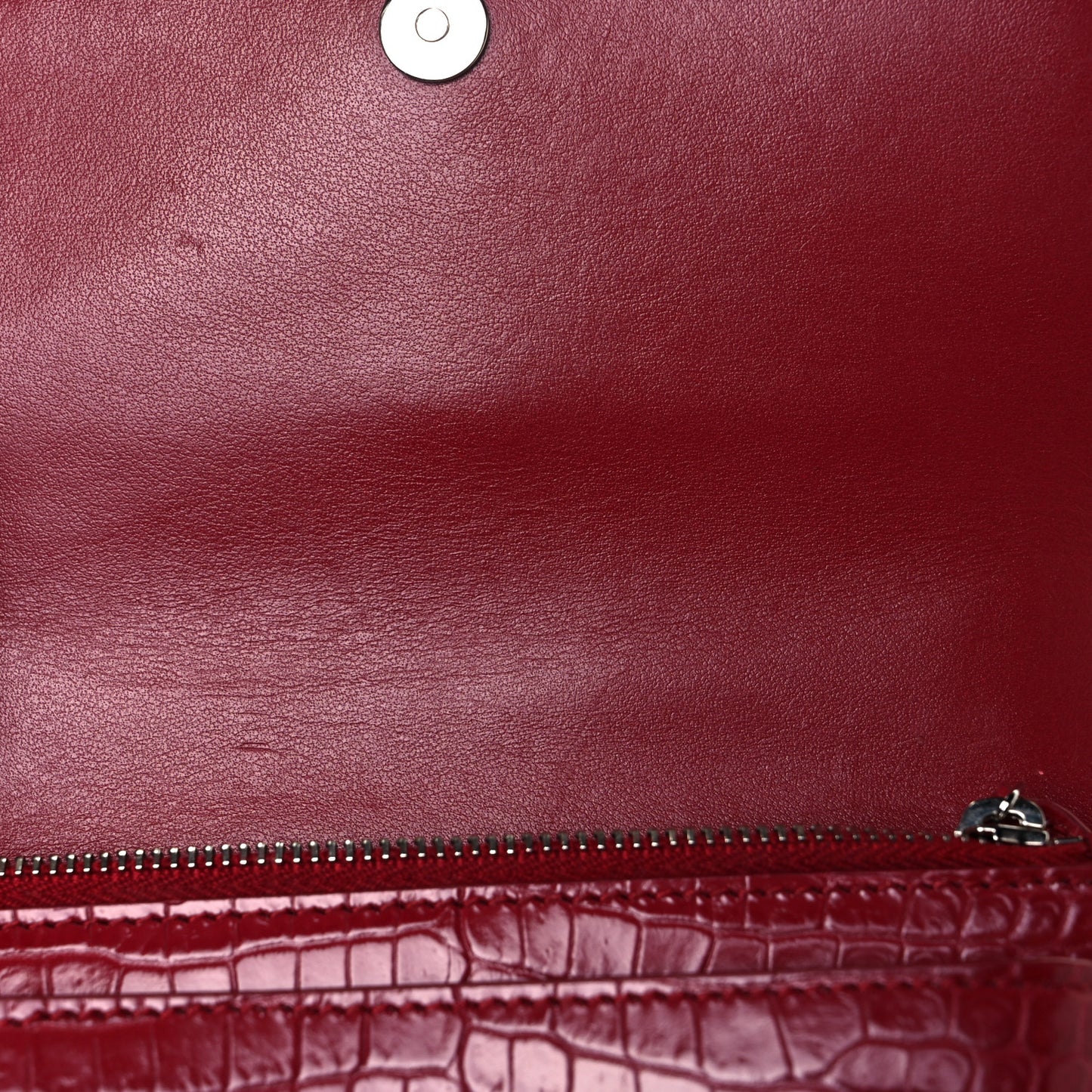 Calfskin Crocodile Embossed Monogram Sunset Chain Wallet New Lipstick Red