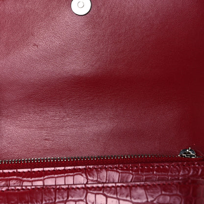 Saint Laurent Calfskin Crocodile Embossed Monogram Sunset Chain Wallet New Lipstick Red 9 of 9