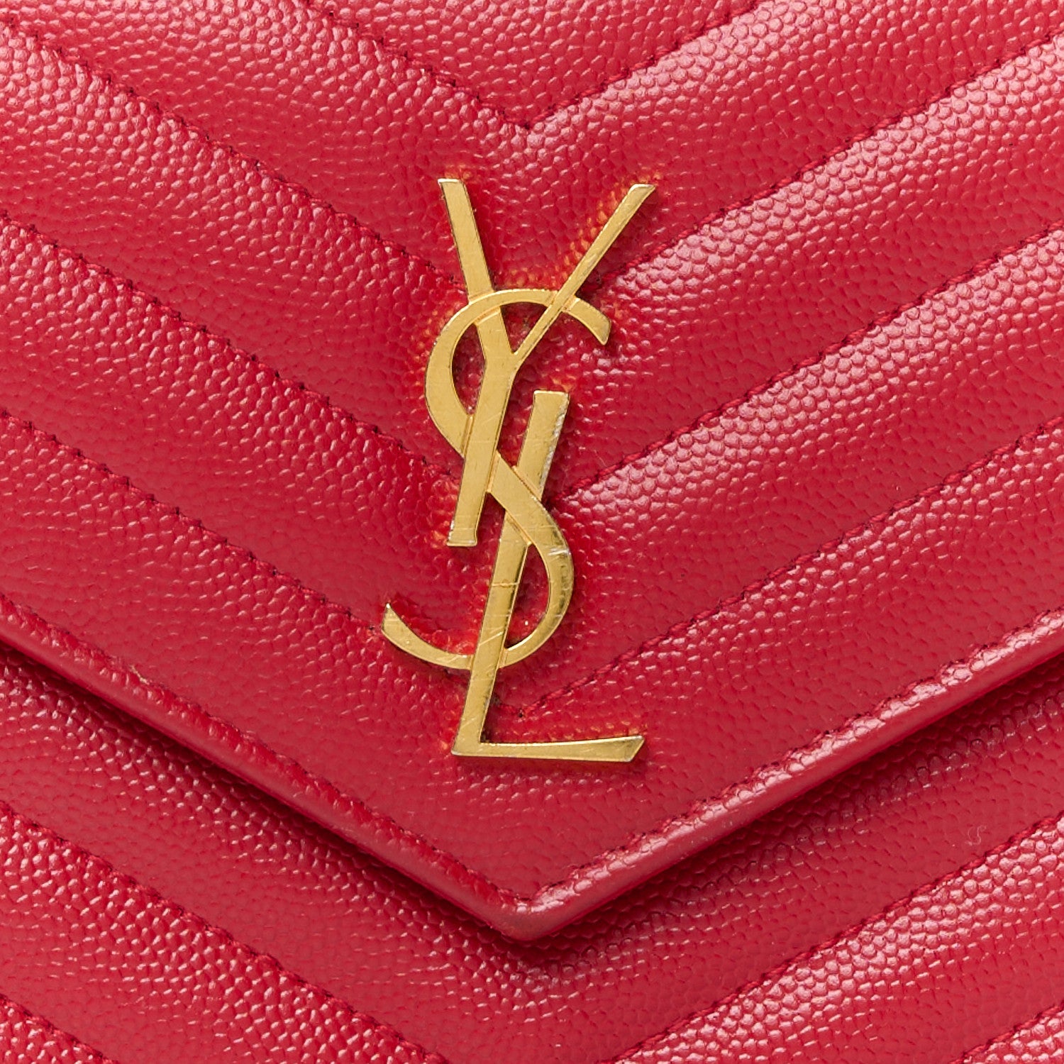 Saint Laurent Grain De Poudre Matelasse Chevron Monogram Envelope Chain Wallet Red 8 of 13