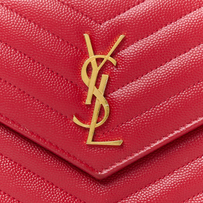 Saint Laurent Grain De Poudre Matelasse Chevron Monogram Envelope Chain Wallet Red 8 of 13