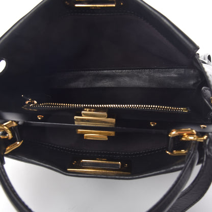 Fendi Vitello Seta Shiny Nappa Medium Peekaboo Iconic Satchel Black 4 of 11
