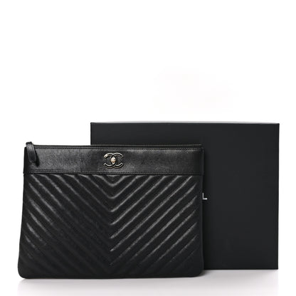 Chanel Sheepskin Chevron Quilted Large Vintage Mademoiselle Cosmetic Case Anthracite 9 of 9