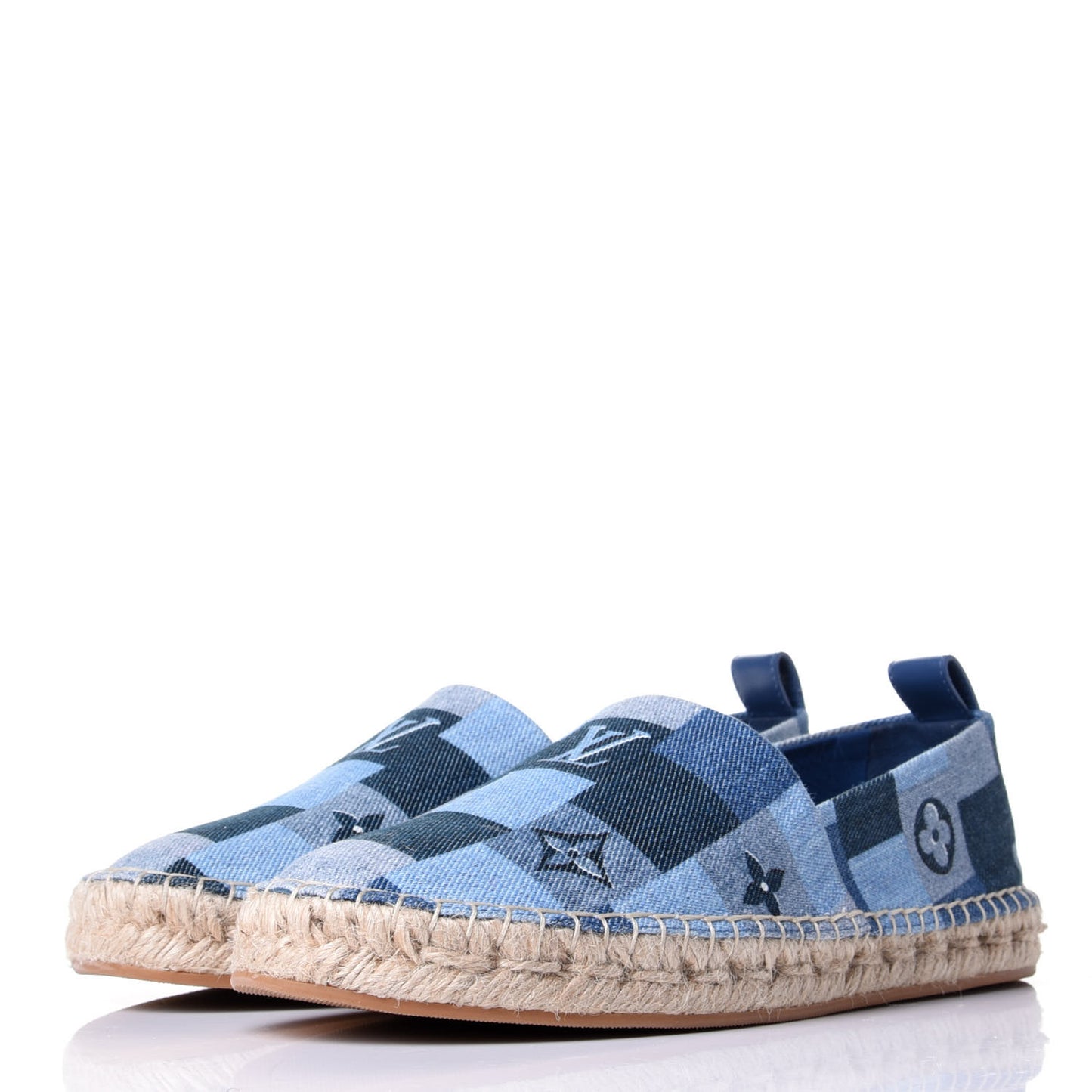 Denim Damier Monogram Patchwork Espadrille Flats 36 Blue