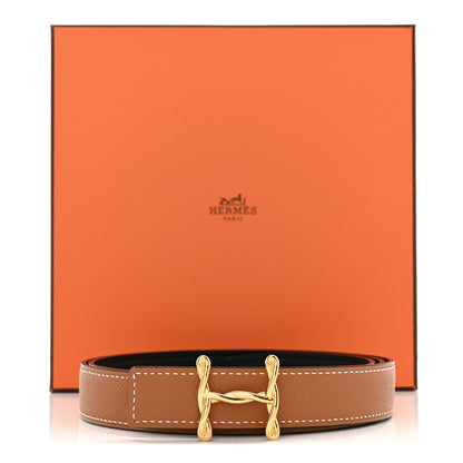Hermes Swift Epsom 24mm H Torsade Belt 95 Black Gold 7 of 7