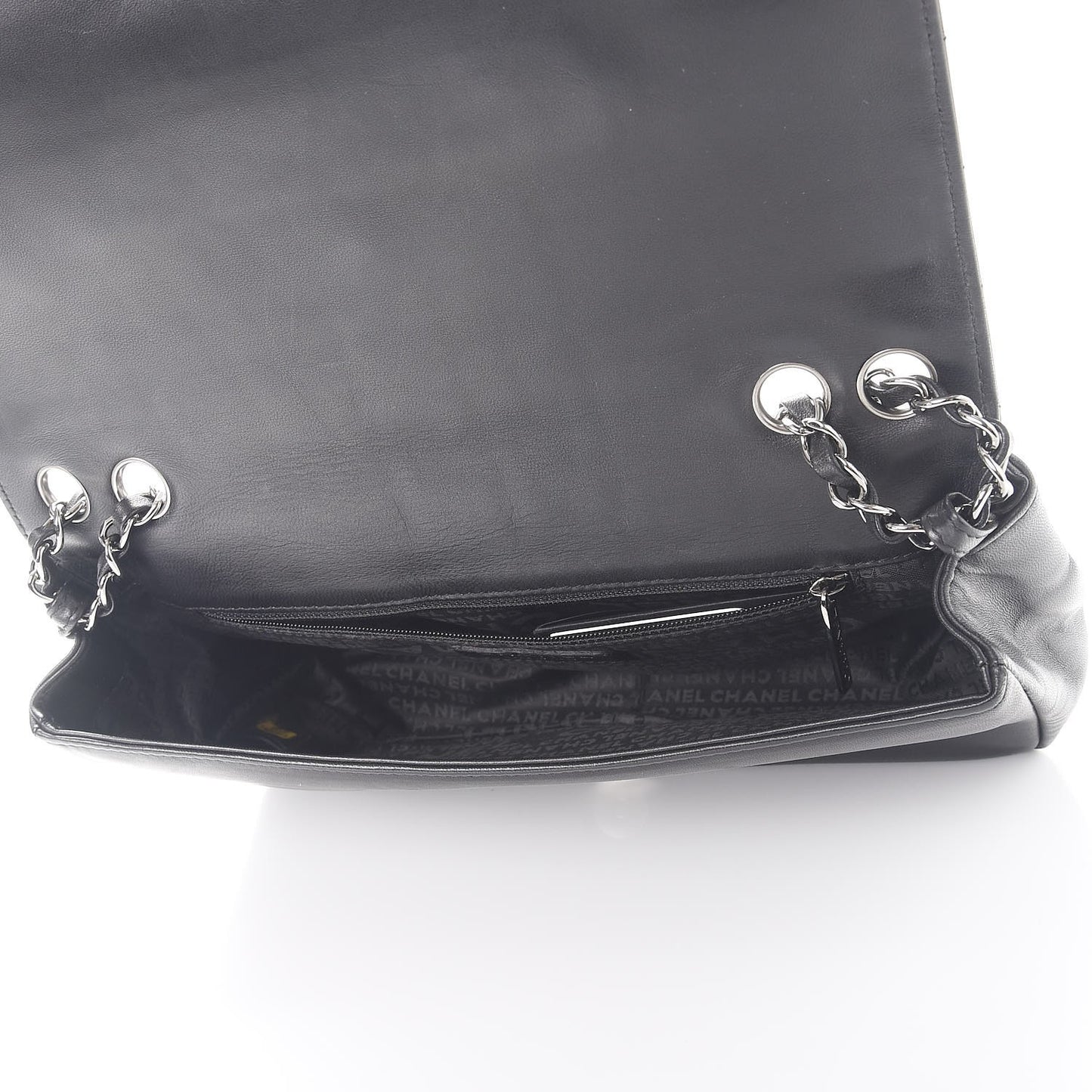Lambskin Square Stitched Kiss Lock Flap Black