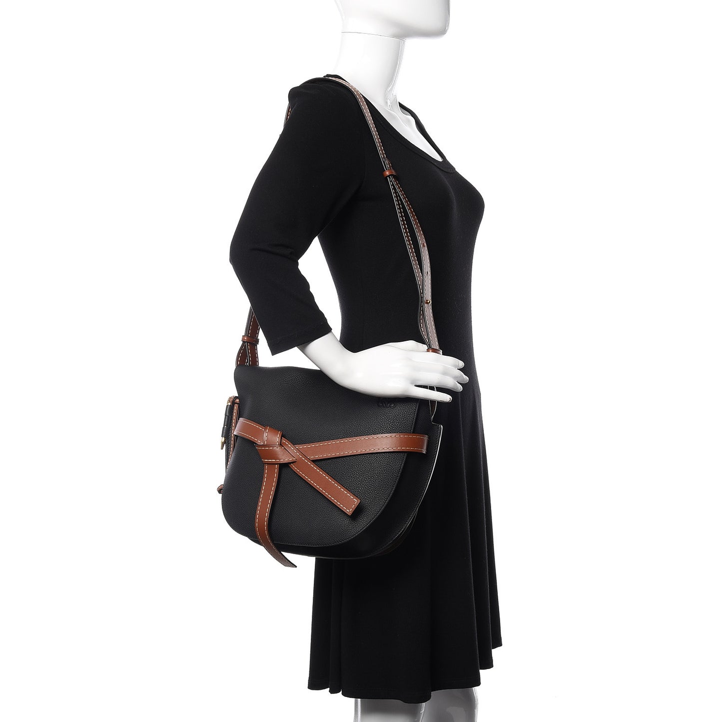 Grained Calfskin Large Gate Bag Pecan Black