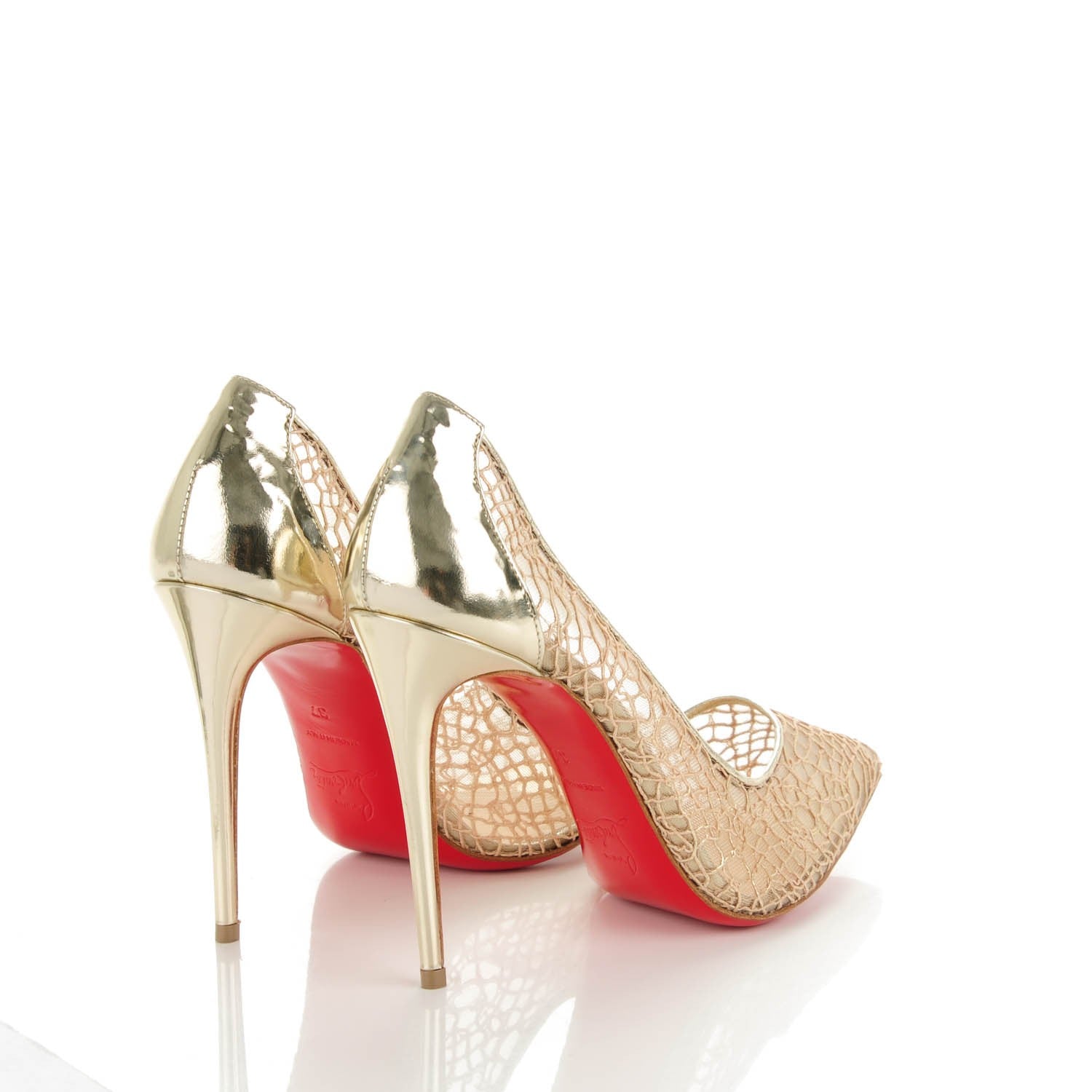 Christian Louboutin Metallic Fishnet Follies Resille 100 Pumps 37 Gold 4 of 7