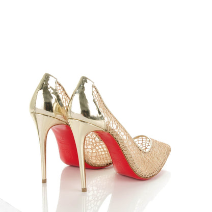 Christian Louboutin Metallic Fishnet Follies Resille 100 Pumps 37 Gold 4 of 7