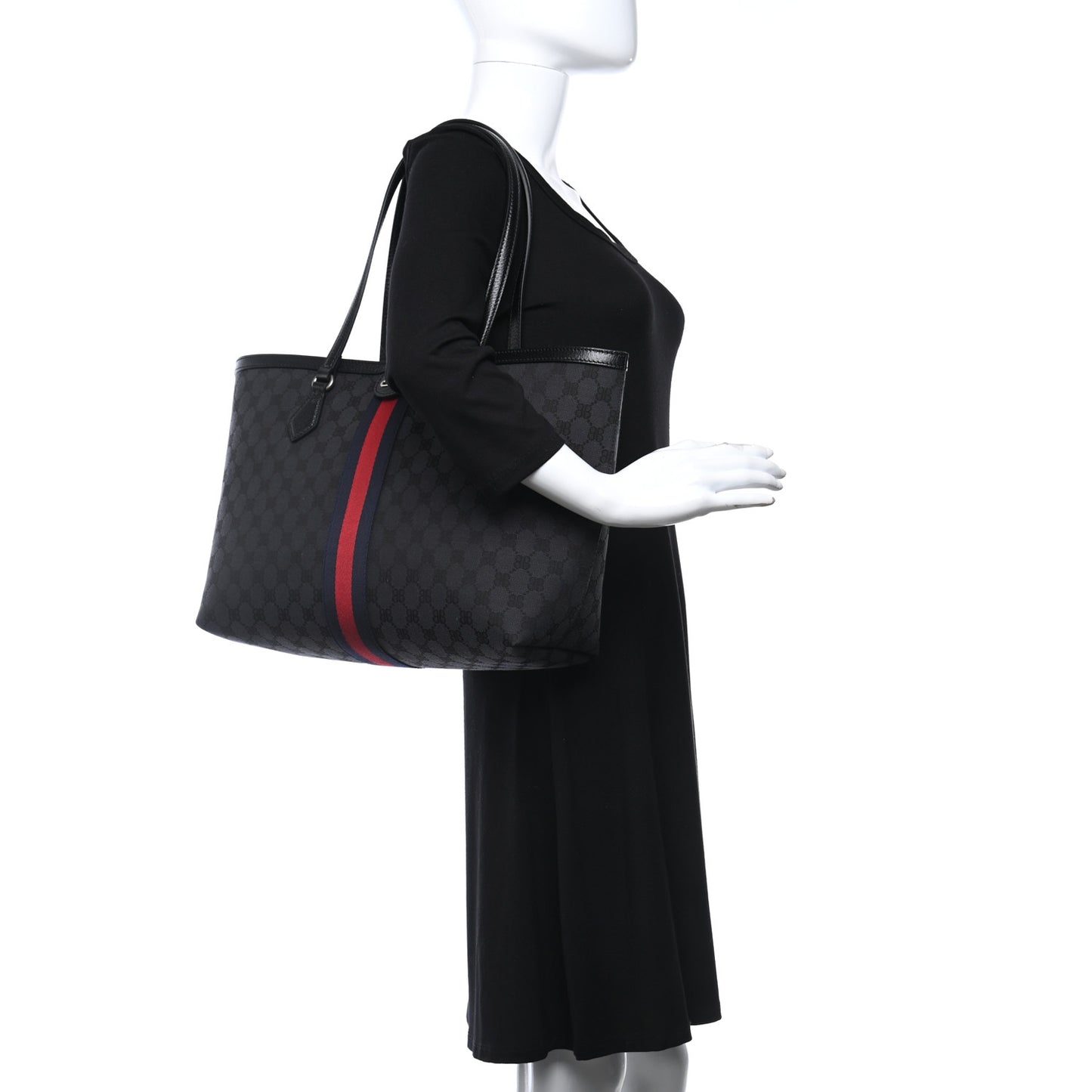 X BALENCIAGA BB Monogram Web Medium Ophidia Shopping Tote Black