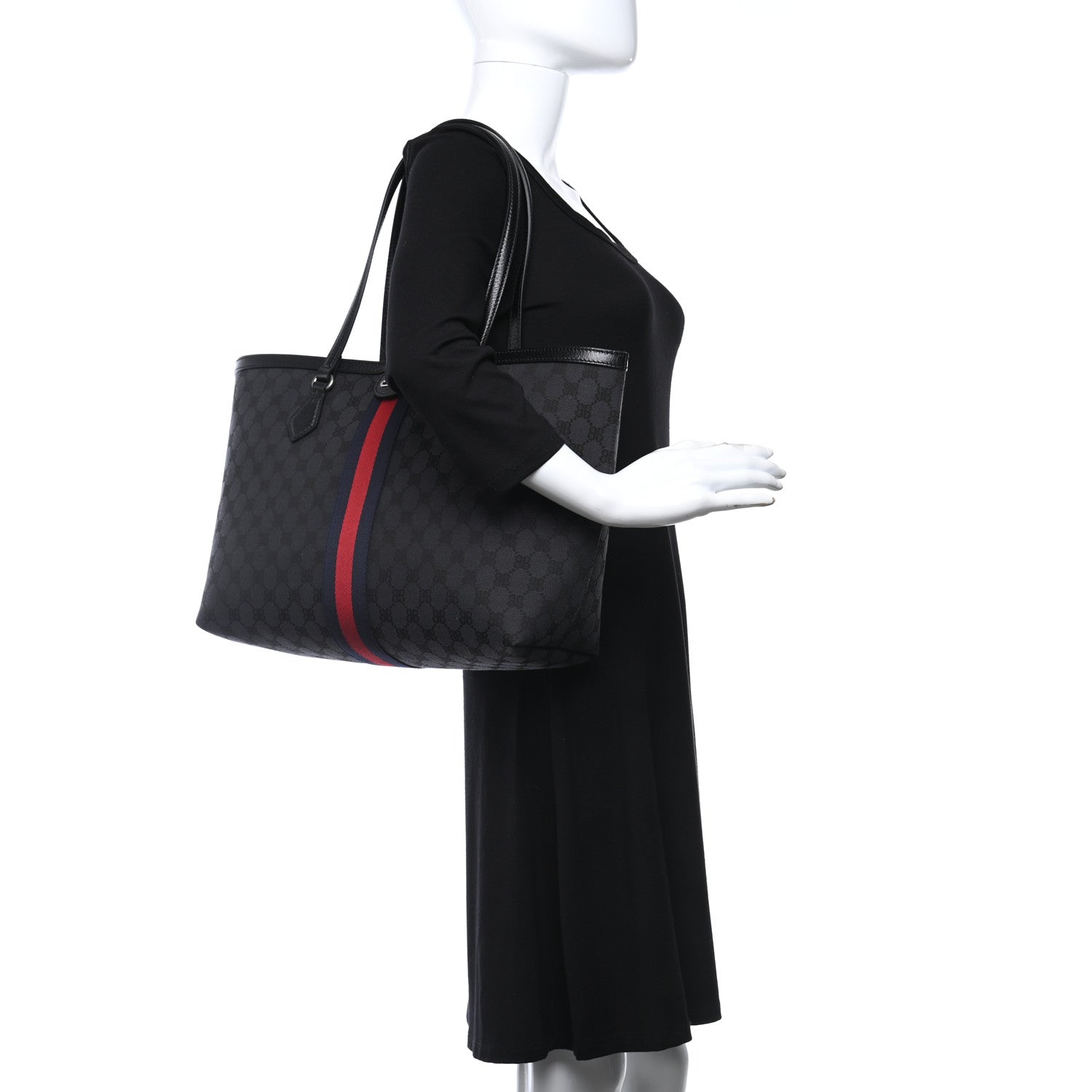 Gucci X BALENCIAGA BB Monogram Web Medium Ophidia Shopping Tote Black 2 of 10