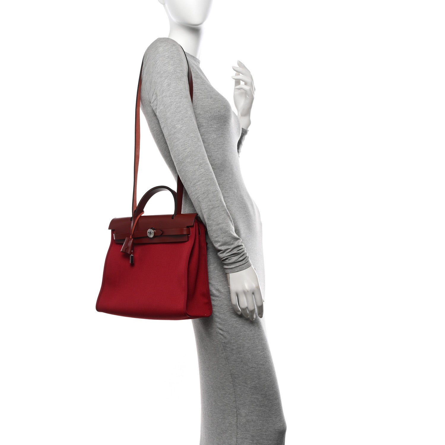 Hermes Vache Hunter Toile Herbag Zip 31 PM Rouge Grenat Rouge H 2 of 14