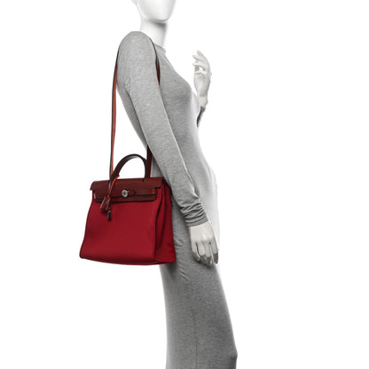 Hermes Vache Hunter Toile Herbag Zip 31 PM Rouge Grenat Rouge H 2 of 14