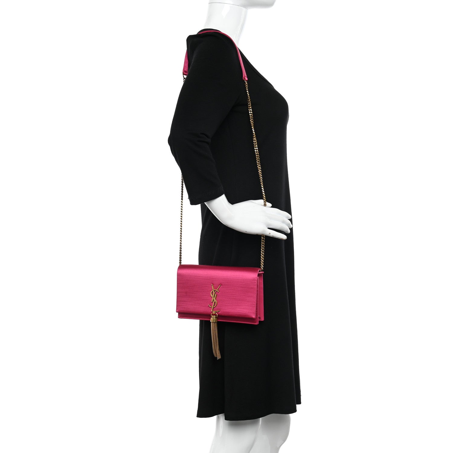 Saint Laurent Satin Woven Monogram Kate Tassel Chain Wallet Guava Pink 2 of 9