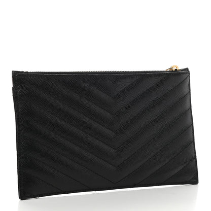 Saint Laurent Grain De Poudre Chevron Monogram Bill Pouch Black 3 of 8