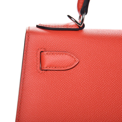 Hermes Epsom Sombrero Chevre Mysore Lettre M Kelly Sellier 28 Capucine Bleu Obscure Ambre 33 of 38