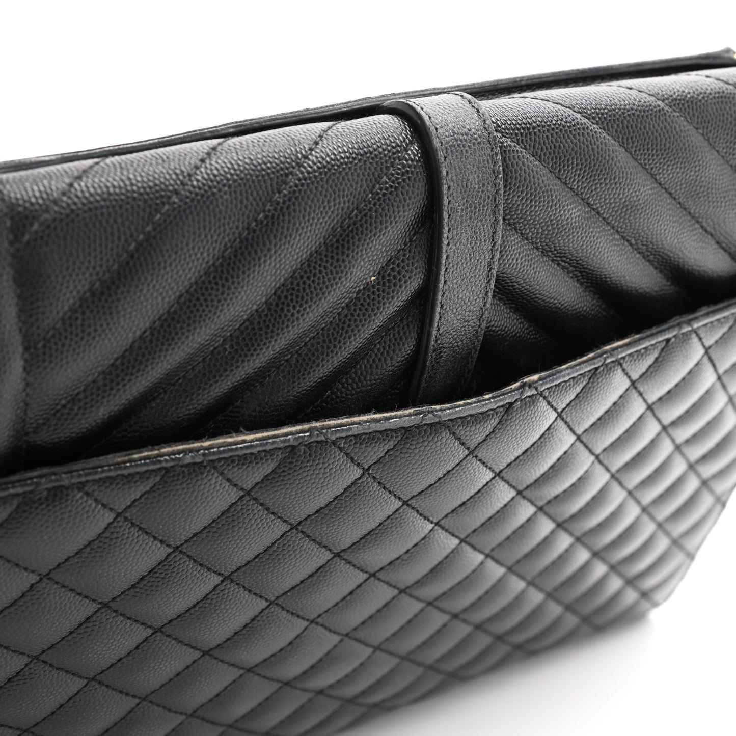Grain De Poudre Textured Mixed Matelasse Large Triquilt Monogram Satchel Black