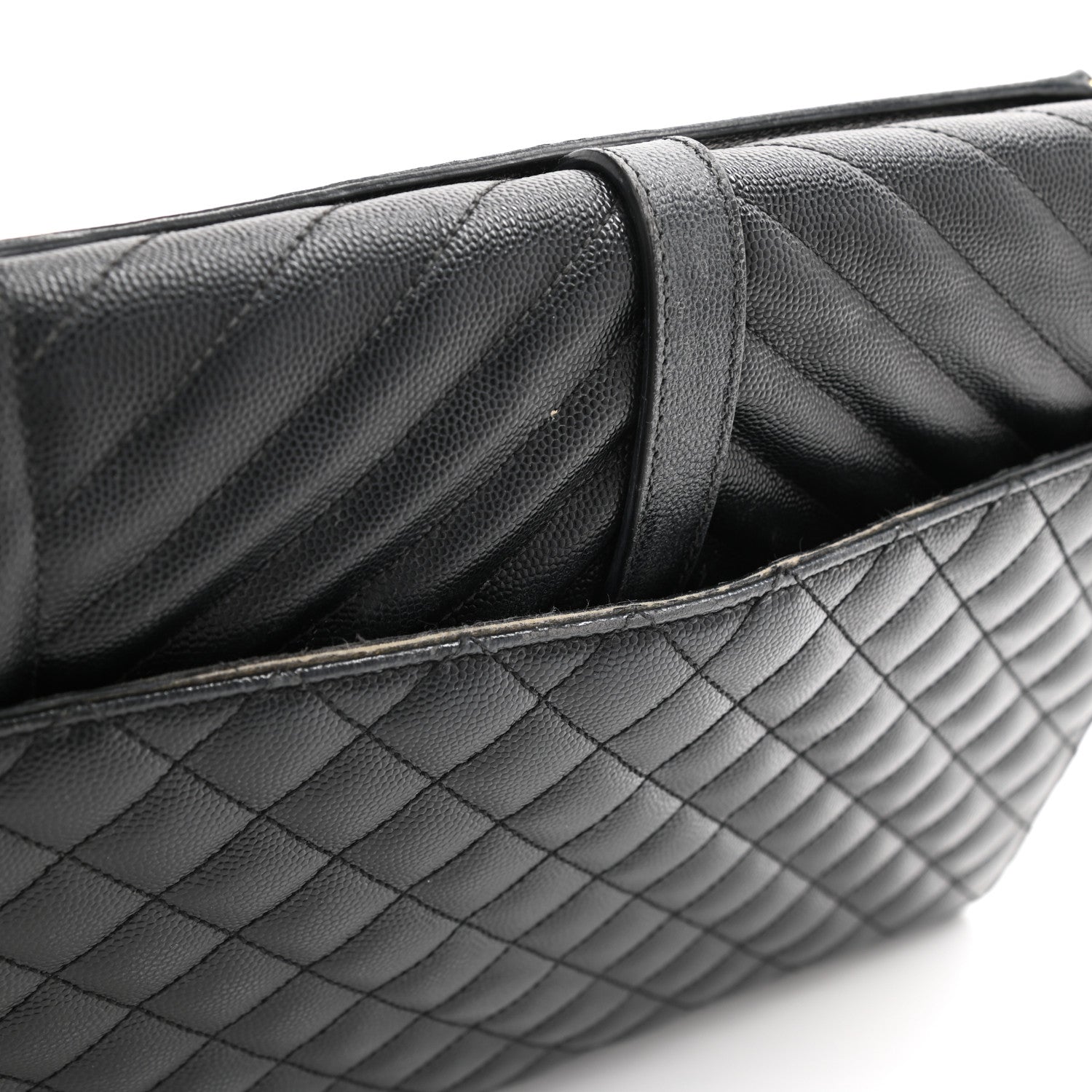 Saint Laurent Grain De Poudre Textured Mixed Matelasse Large Triquilt Monogram Satchel Black 32 of 35