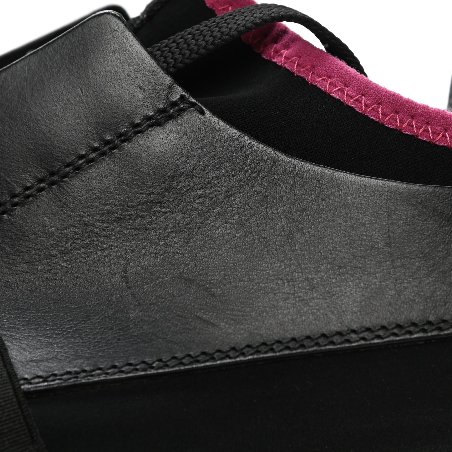 Calfskin Neoprene Mesh Suede Womens Race Runner Sneakers 42 Black Silver Pink