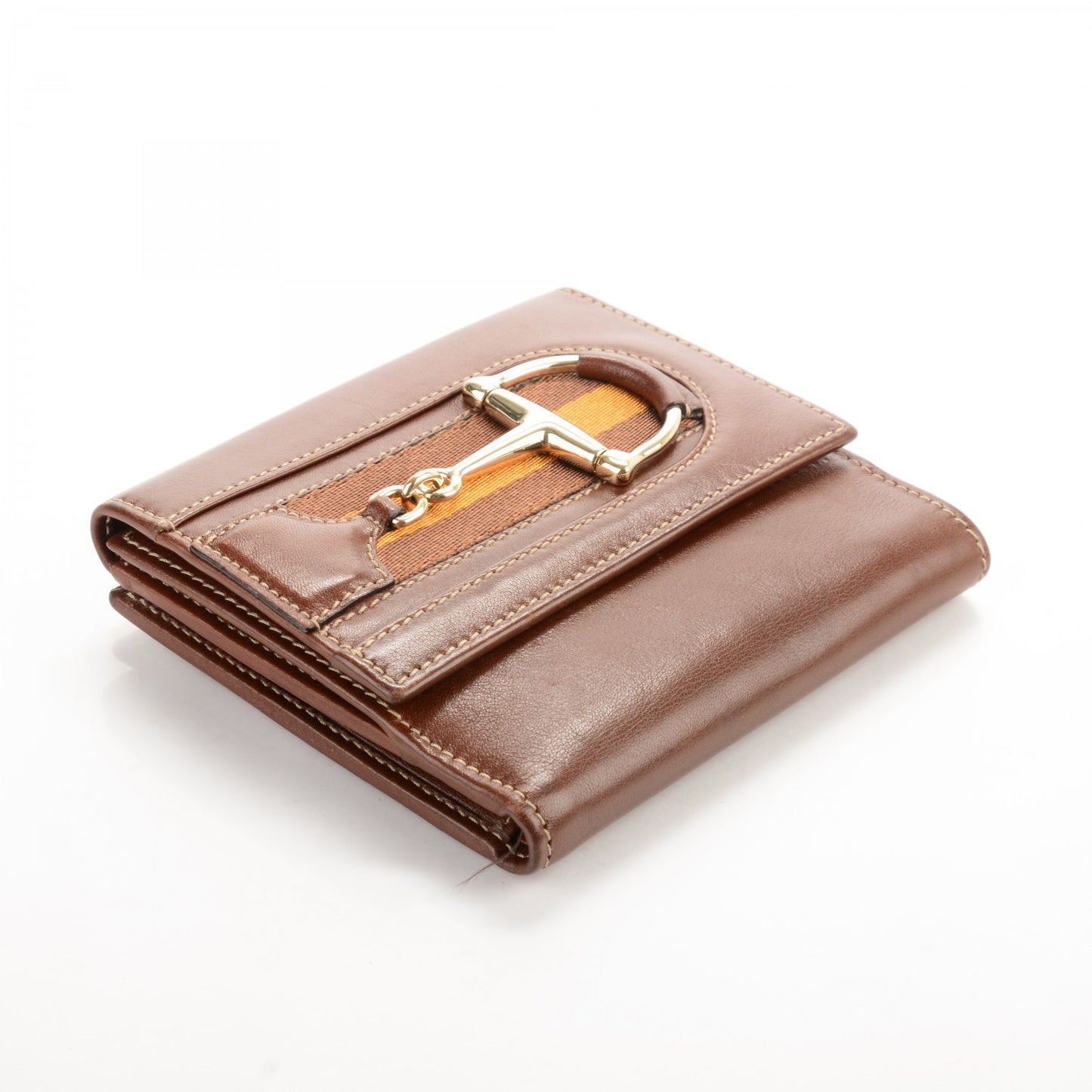 Calfskin Web Hasler French Flap Wallet Brown