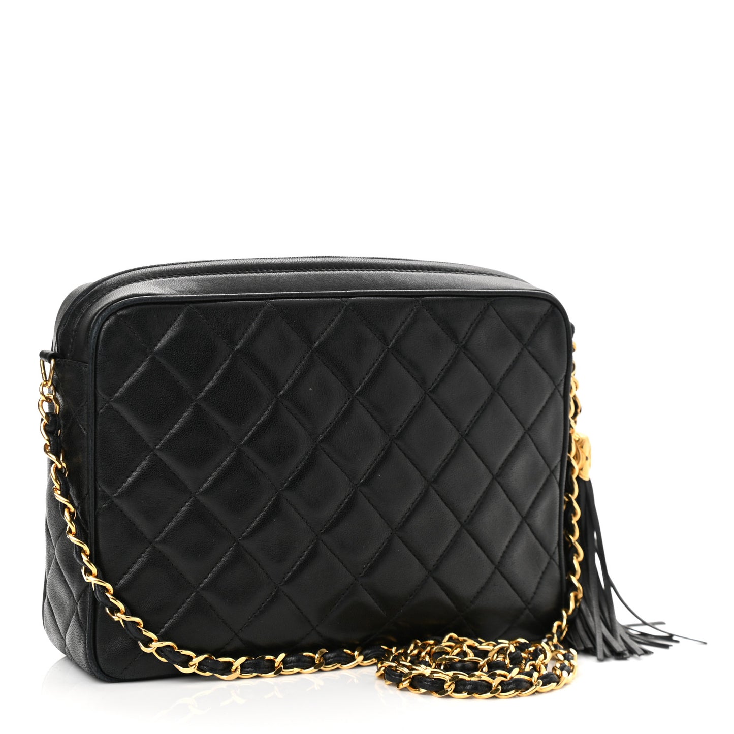 Lambskin Quilted CC Tassel Camera Case Black
