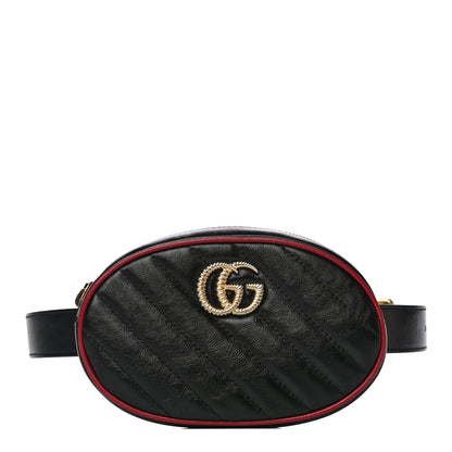 Gucci Azalea Calfskin Matelasse Diagonal Torchon GG Marmont Belt Bag 75 30 Black Romantic Cerise 1 of 10
