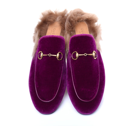 Gucci Velvet Fur Womens Princetown Slippers 40 Fucsia Violet Cyclamen Natural 3 of 11