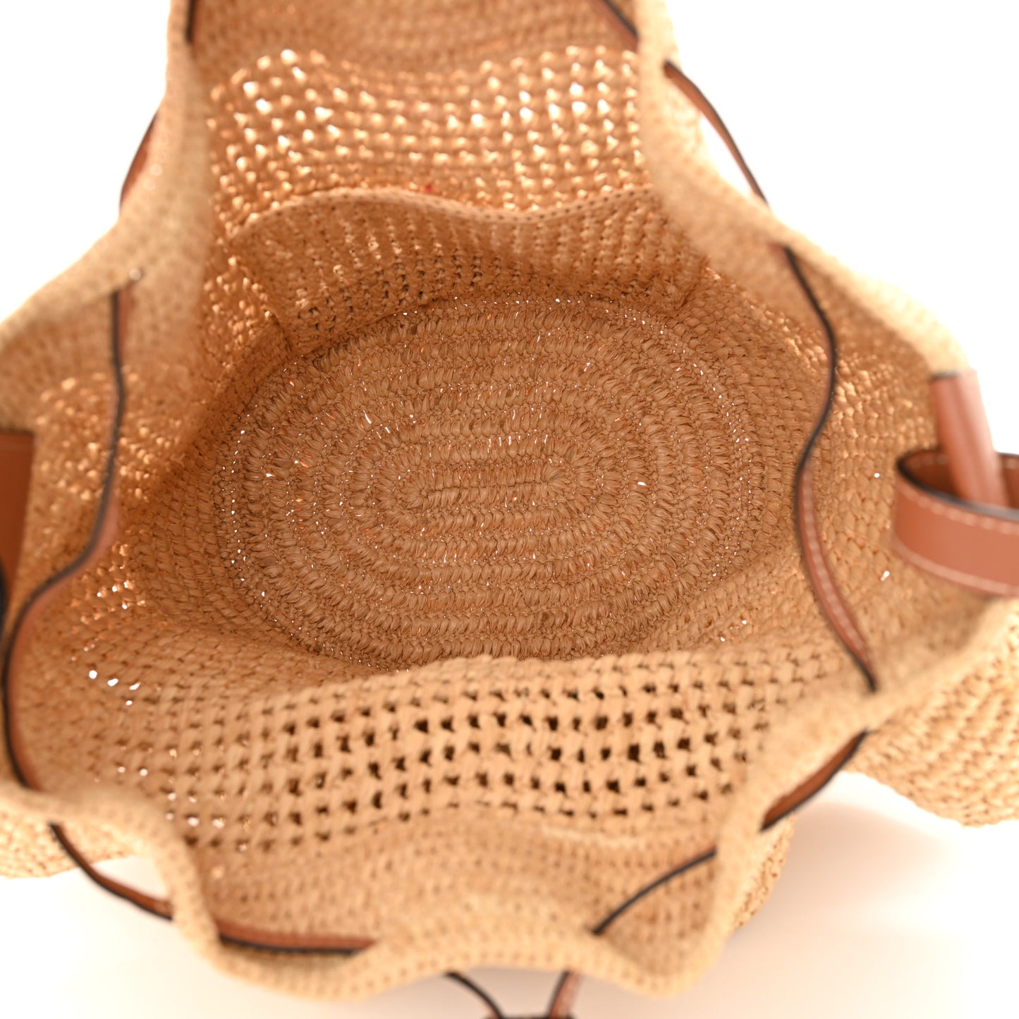 Raffia Calfskin Balloon Ruffles Bucket Bag Natural Tan