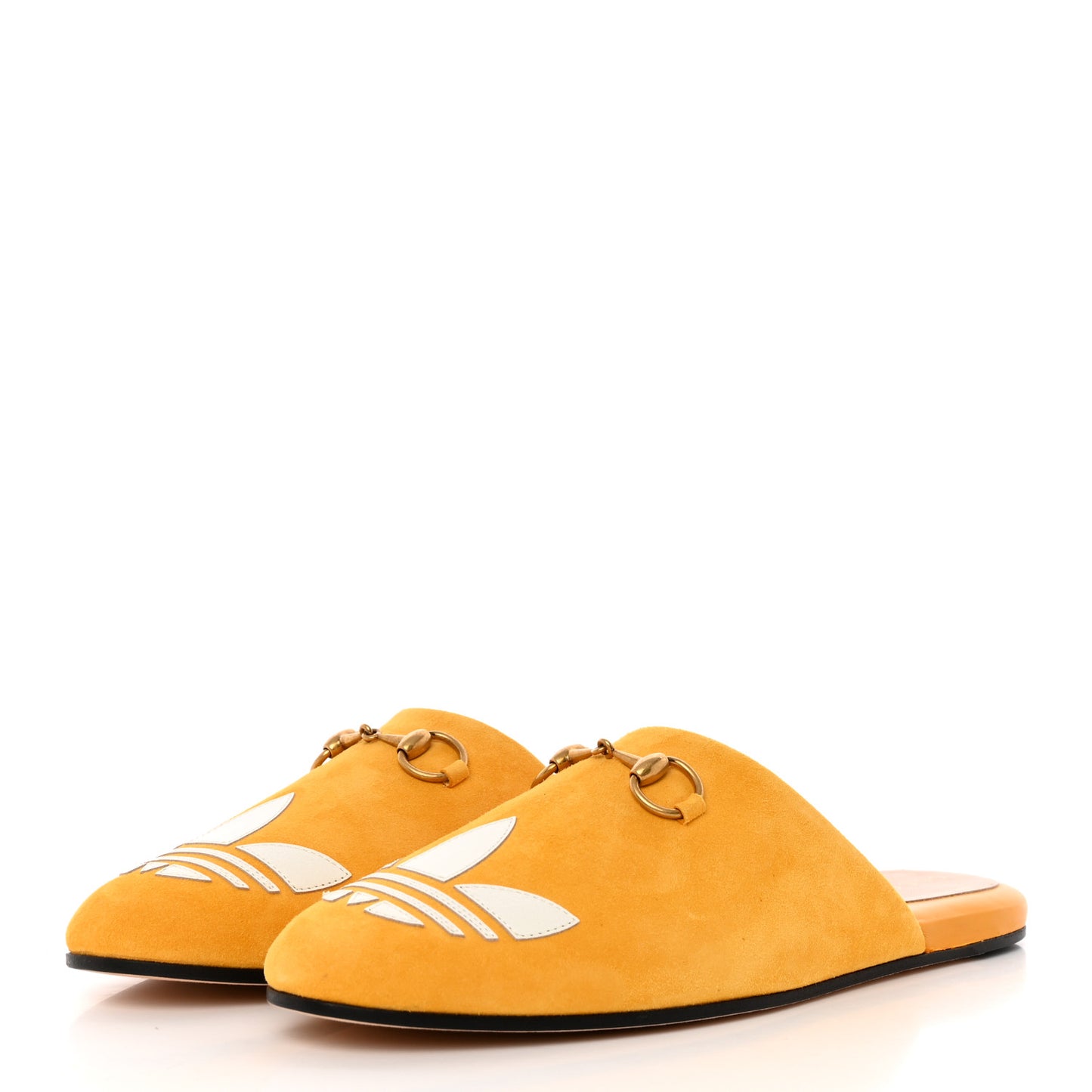 X ADIDAS Kid Scamosciato Quentin Goatskin Trefoil Embroidered Womens Horsebit Slippers 37 Crop Off White
