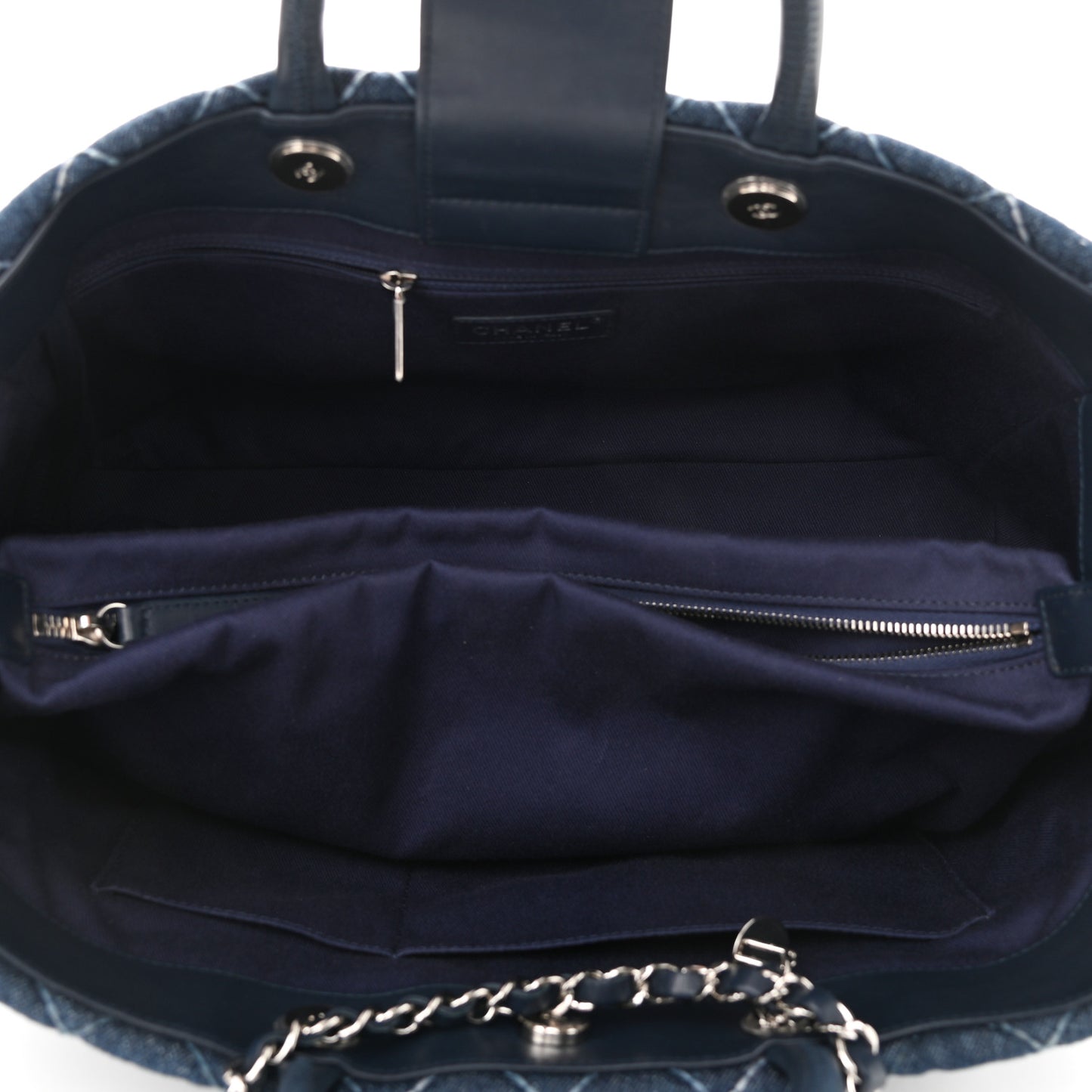 Denim Quilted Large Coco Handle Shopping Tote Blue