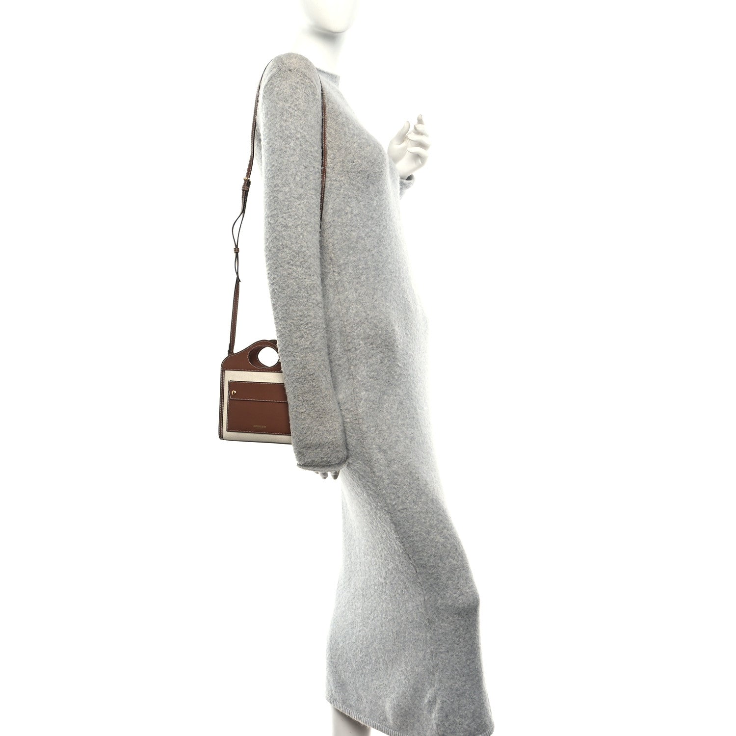 Burberry Smooth Calfskin Canvas Two Tone Micro Pocket Bag  Malt Brown Tan 2 of 11