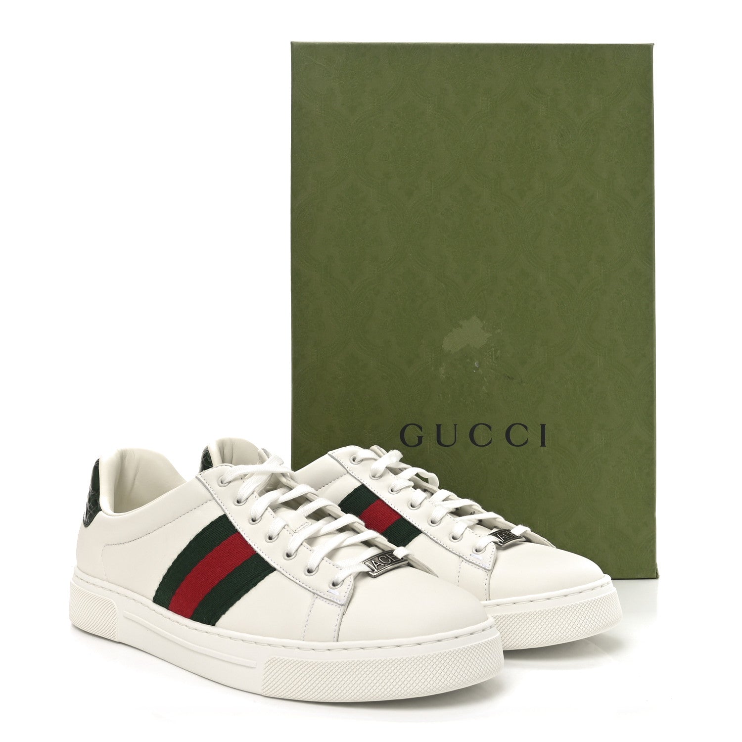 Gucci Ultralight Plume Calfskin Web Mens New Ace Sneakers 8 Green Ace 8 of 8