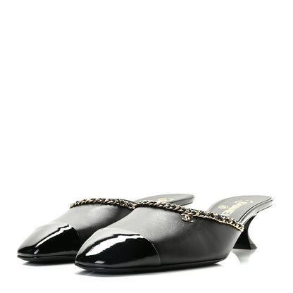 Chanel Lambskin Patent Chain CC Mules 39.5 Black 2 of 11