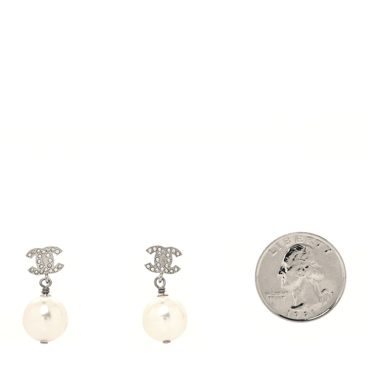 Crystal Pearl CC Drop Earrings Silver Pearly White