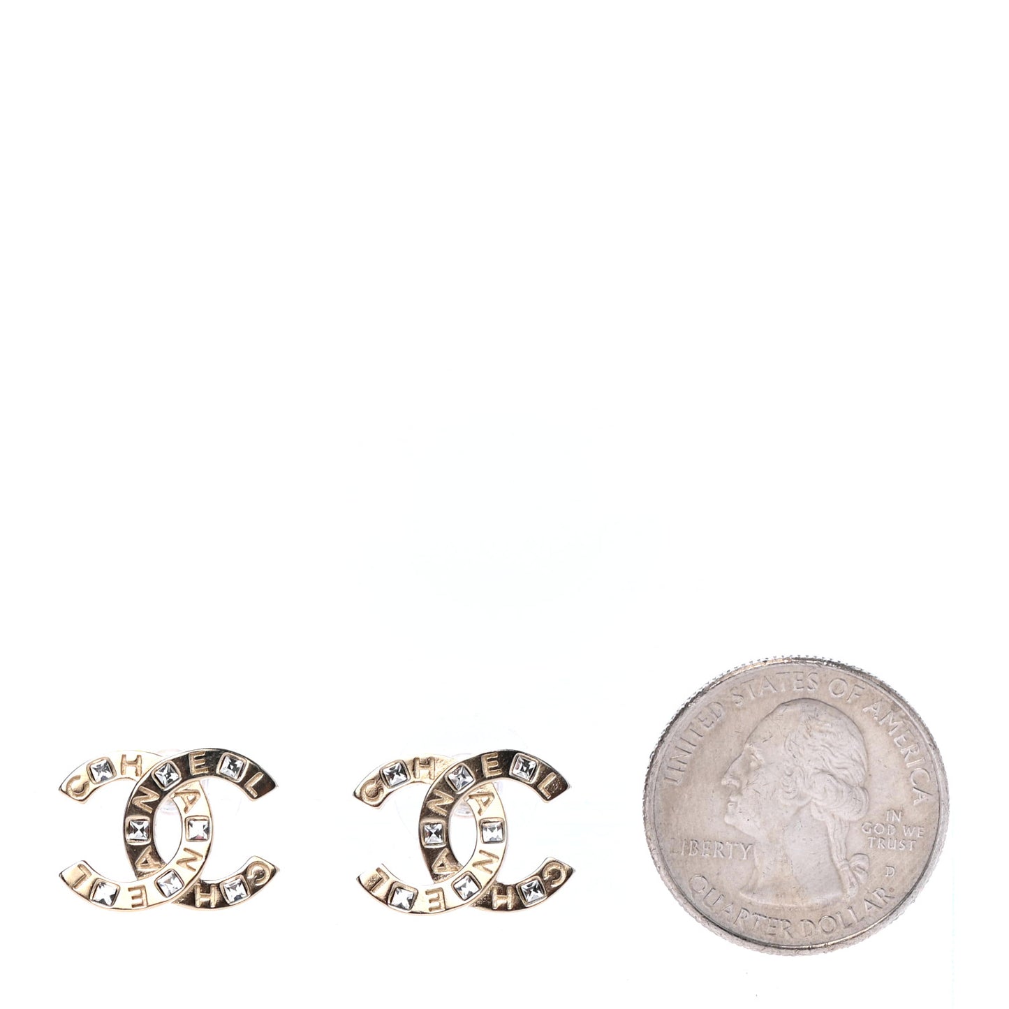 Crystal Metal CC Paris Button Stud Earrings Gold