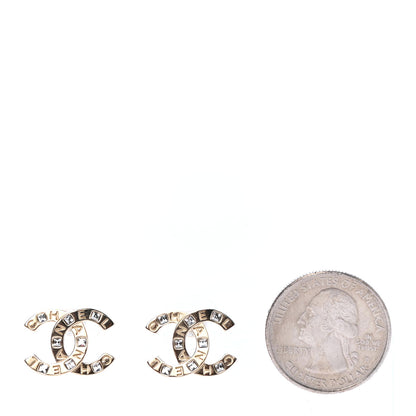 Chanel Crystal Metal CC Paris Button Stud Earrings Gold 2 of 4