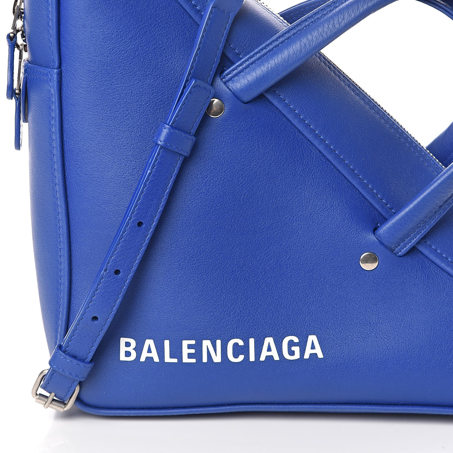 Balenciaga Shiny Day Calfskin Logo S Triangle Duffle Bleu Roi White 7 of 11