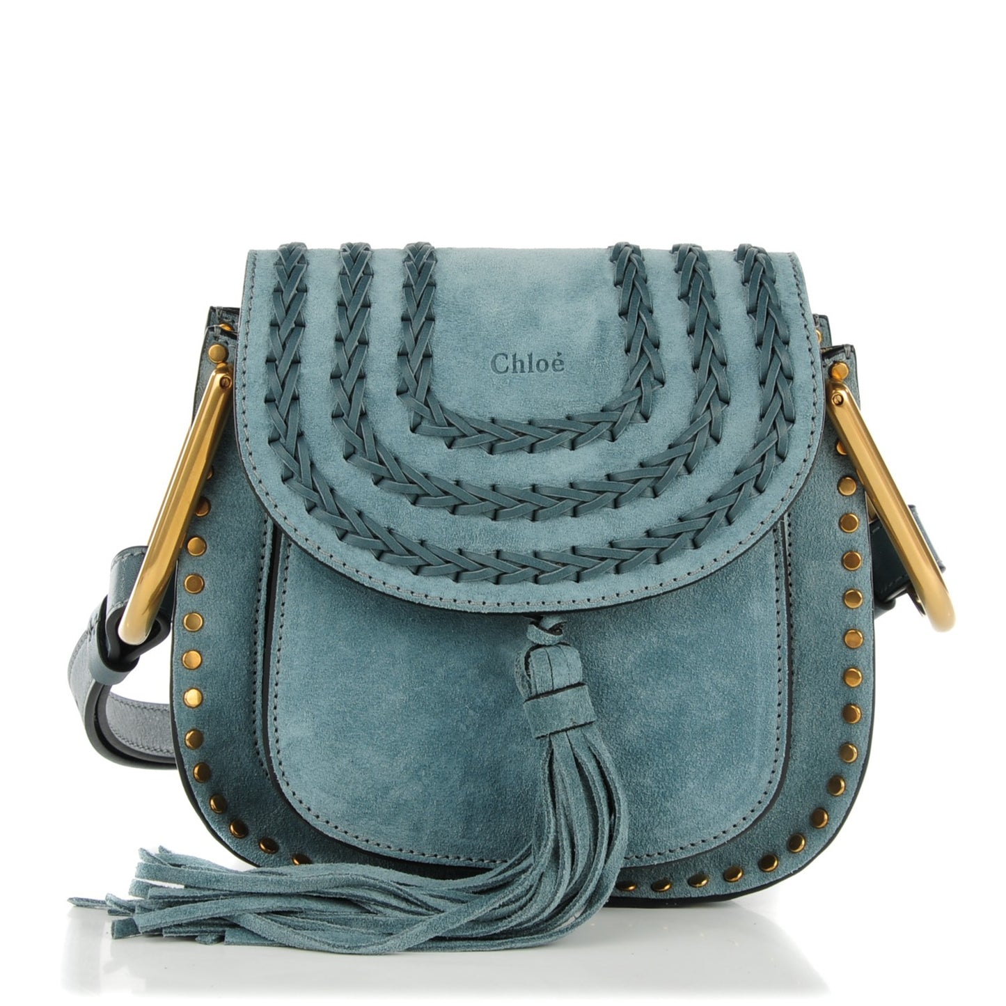 Suede Calfskin Braided Mini Hudson Shoulder Bag Cloudy Blue