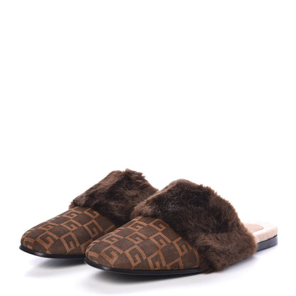 Gucci Calfskin Faux Fur Square G Mens Lawrence Slippers 11 Brown 3 of 8