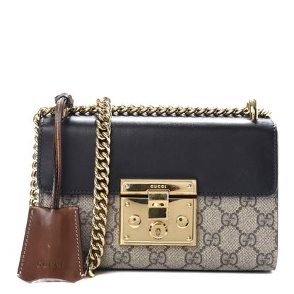 Gucci GG Supreme Monogram Calfskin Small Padlock Shoulder Bag Beige Black Cuir 1 of 9