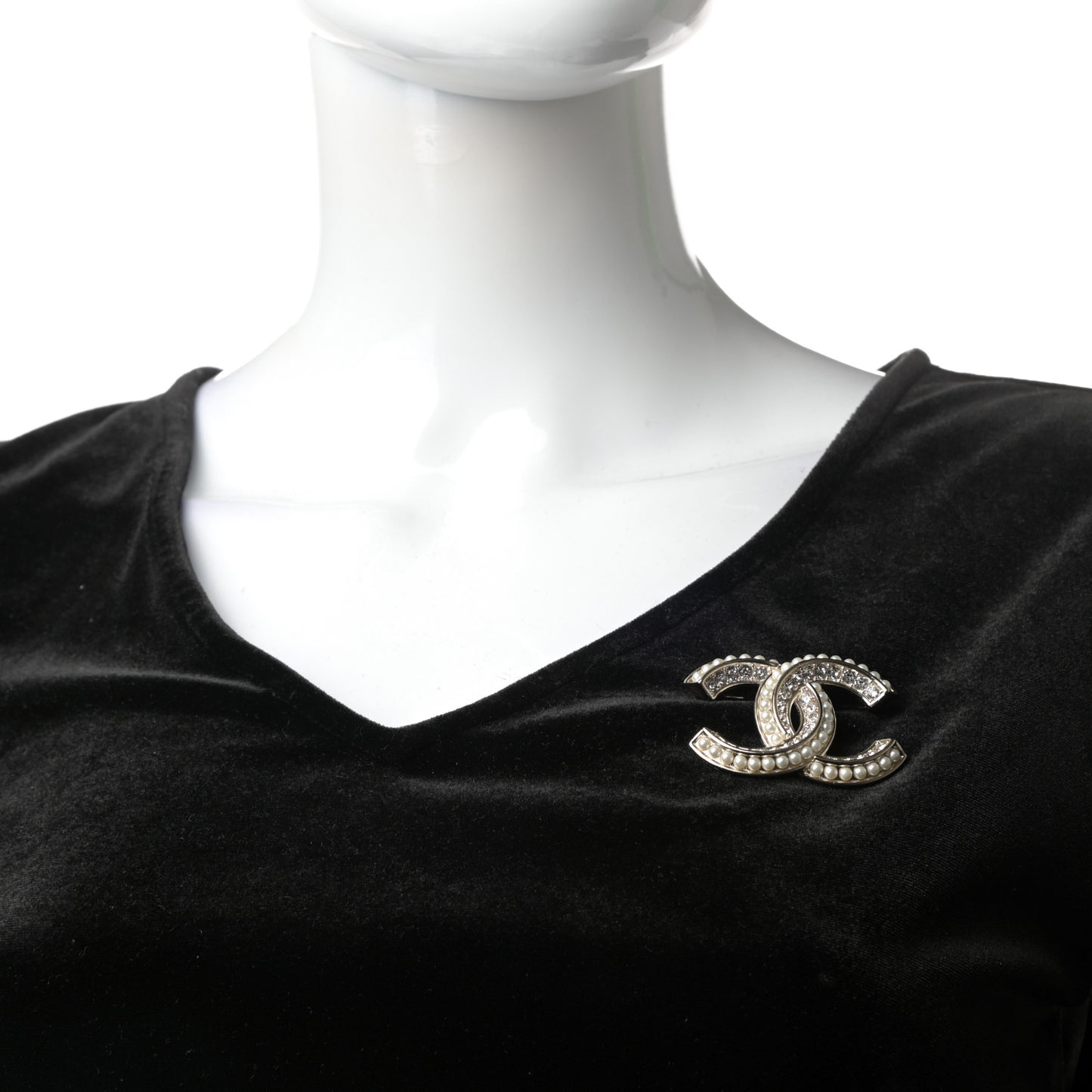 Crystal Pearl Chain Mania CC Brooch Gold