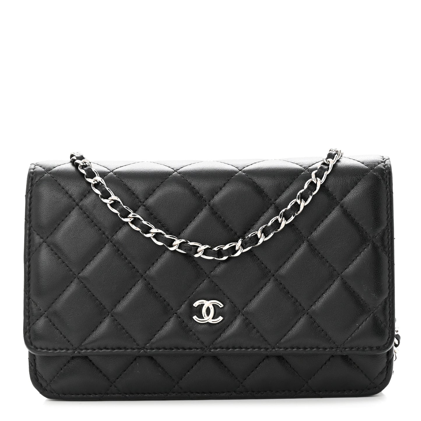 Lambskin Quilted Wallet On Chain WOC Black