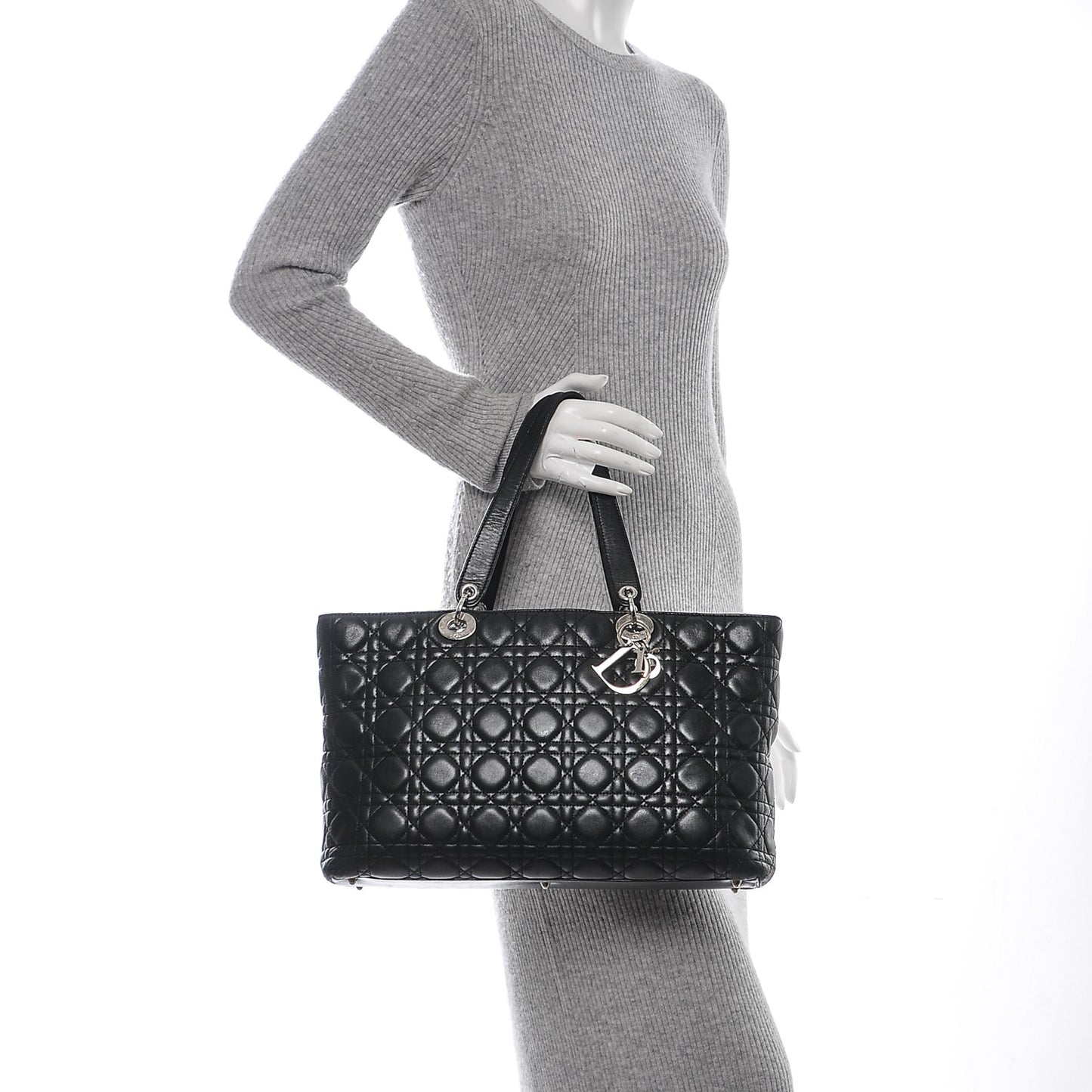 Lambskin Cannage Large Lady Dior Shopper Tote Black